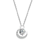 Star and Moon Pendant Necklace featuring a silver chain and sparkling zircon stones, perfect for bijoux femme.
