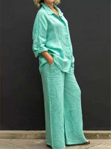 Full Size Long Sleeve Shirt and Pants Set Plus Size - photo produit 2 - VELZAR