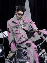 Veste en Denim Graffiti Délavée Grande Taille Homme - photo produit 3 - VELZAR