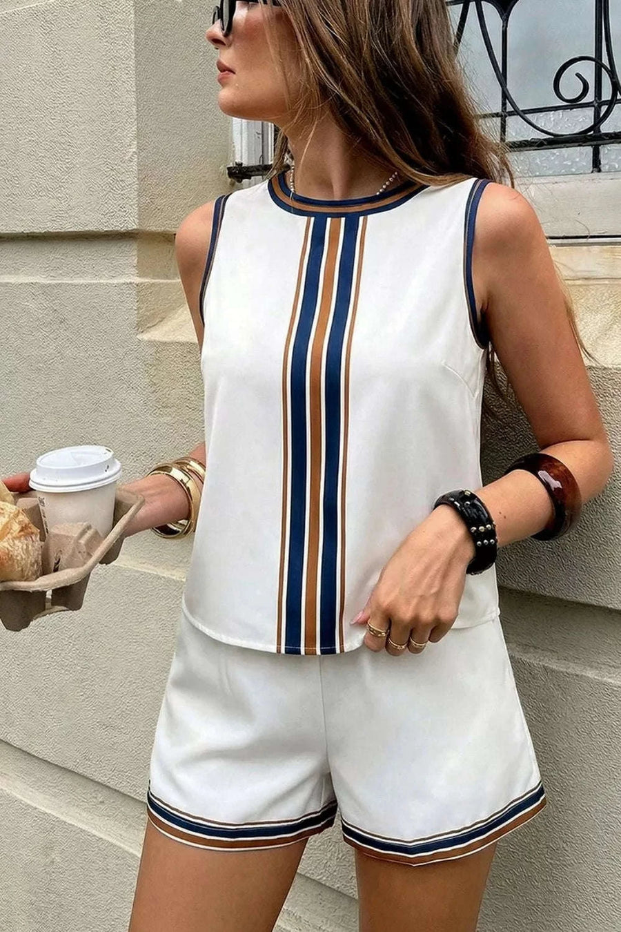 Ensemble Haut Sans Manches Rayé et Short