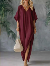 Full Size V-Neck Maxi Dress with Side Slits Plus Size - photo produit 5 - VELZAR