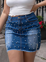 Plus Size Pearl Embellished Denim Skirt - photo produit 2 - VELZAR