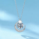 Star and Moon Pendant Necklace crafted in 925 sterling silver with zircon, perfect for bijoux and femme styles.