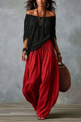 Full Size Off-Shoulder Top and Wide-Leg Pants Set Plus Size - photo produit 1 - VELZAR
