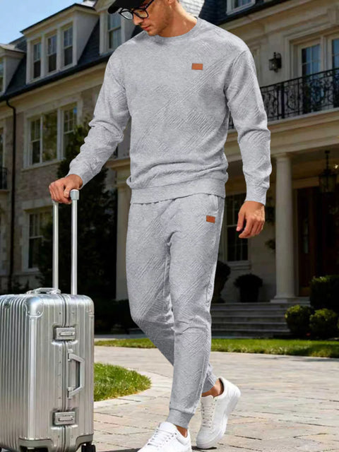 Men's Full Size Casual Textured Top and Pants Set Plus Size - photo produit 1 - VELZAR