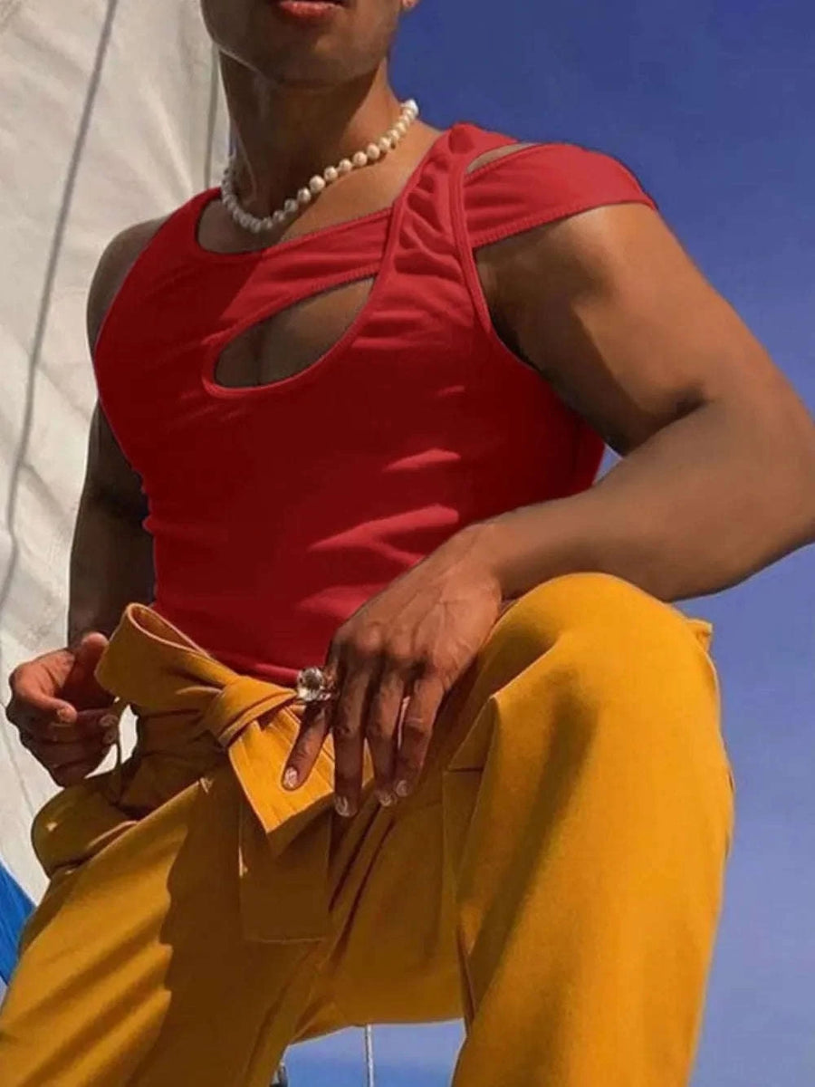Débardeur Asymétrique Ajouré Homme Grande Taille
