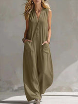 Full Size V-Neck Sleeveless Wide-Leg Jumpsuit Plus Size - photo produit 4 - VELZAR