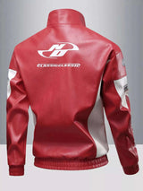 Men's Plus Size Stand Collar Leather Moto Jacket - photo produit 6 - VELZAR