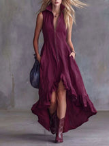 Full Size High-Low Ruffled Zip Front Dress Plus Size - photo produit 1 - VELZAR