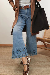 Lace Detail Cropped Wide Leg Jeans - photo produit 6 - VELZAR