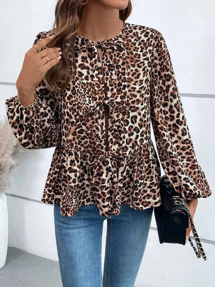 Blouse Péplum Nouée Manches Longues