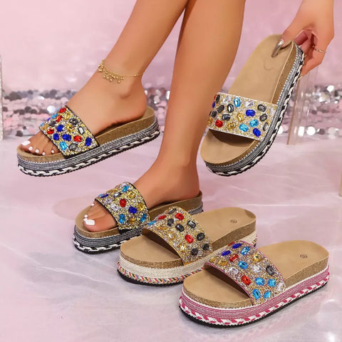 Sandales Plateforme Bout Ouvert Strass - photo produit 1 - VELZAR