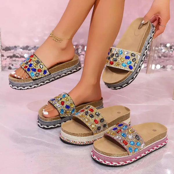 Sandales Plateforme Bout Ouvert Strass - photo produit 1 - VELZAR