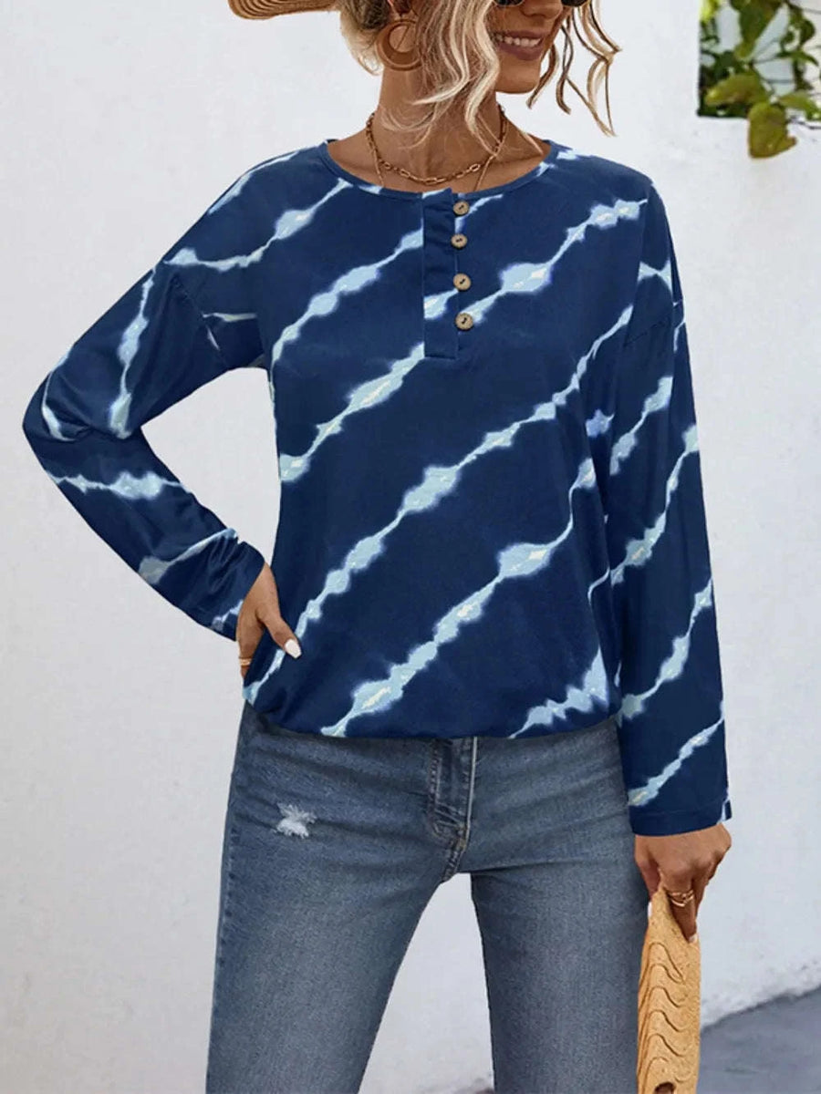 T-Shirt Col Rond Manches Longues Rayé