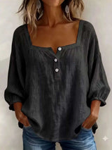 Blouse Col Carré Détail Boutonné Grande Taille - photo produit 1 - VELZAR