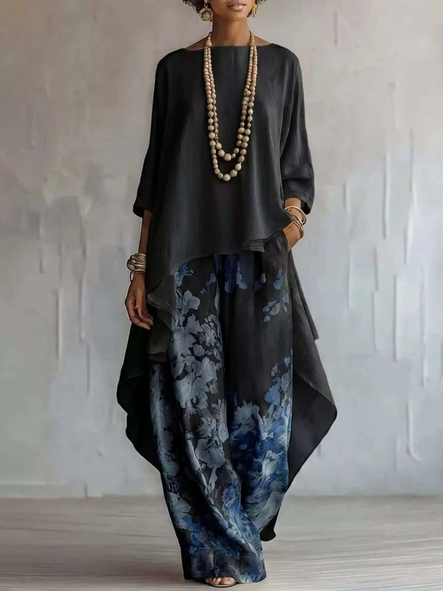 Set Deux Pièces Fleuri — Haut Asymétrique & Pantalon