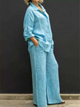 Full Size Long Sleeve Shirt and Pants Set Plus Size - photo produit 4 - VELZAR