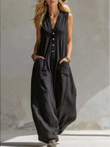 Full Size V-Neck Sleeveless Wide-Leg Jumpsuit Plus Size - photo produit 1 - VELZAR