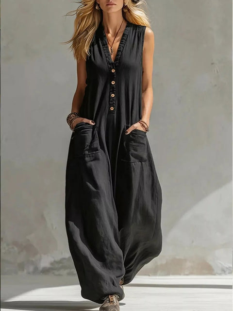 Full Size V-Neck Sleeveless Wide-Leg Jumpsuit Plus Size - photo produit 1 - VELZAR