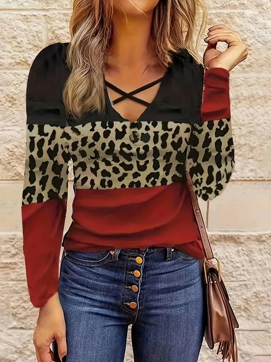 T-Shirt Croisé Bicolore Manches Longues