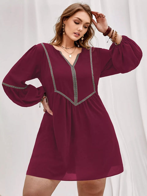 Plus Size Notched Balloon Sleeve Mini Dress - photo produit 1 - VELZAR