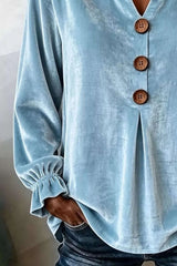 Full Size Velvet Button Decor Blouse with Ruffled Cuffs Plus Size - photo produit 6 - VELZAR