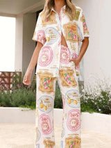 Printed Button Up Shirt and Pants Set - photo produit 6 - VELZAR