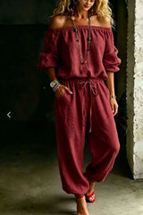 Full Size Off-Shoulder Top and Pants Set Plus Size - photo produit 4 - VELZAR