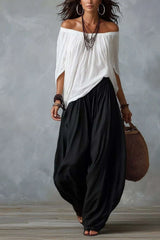Full Size Off-Shoulder Top and Wide-Leg Pants Set Plus Size - photo produit 4 - VELZAR
