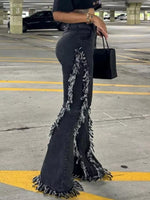 Frayed Trim High Waist Flare Jeans - photo produit 4 - VELZAR