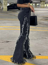 Frayed Trim High Waist Flare Jeans - photo produit 4 - VELZAR
