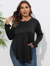 Plus Size Round Neck Long Sleeve Slit T-Shirt - photo produit 6 - VELZAR