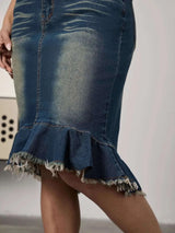 Raw Hem Mermaid Denim Skirt - photo produit 6 - VELZAR