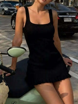 Ribbed Knit Square Neck Sweater Dress - photo produit 6 - VELZAR