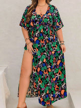 Plus Size Printed Maxi Split Dress - photo produit 1 - VELZAR