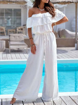 Off-Shoulder Ruffled Wide Leg Jumpsuit - photo produit 5 - VELZAR