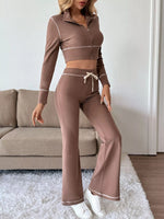 Zip Up Long Sleeve Top and Pants Set - photo produit 2 - VELZAR
