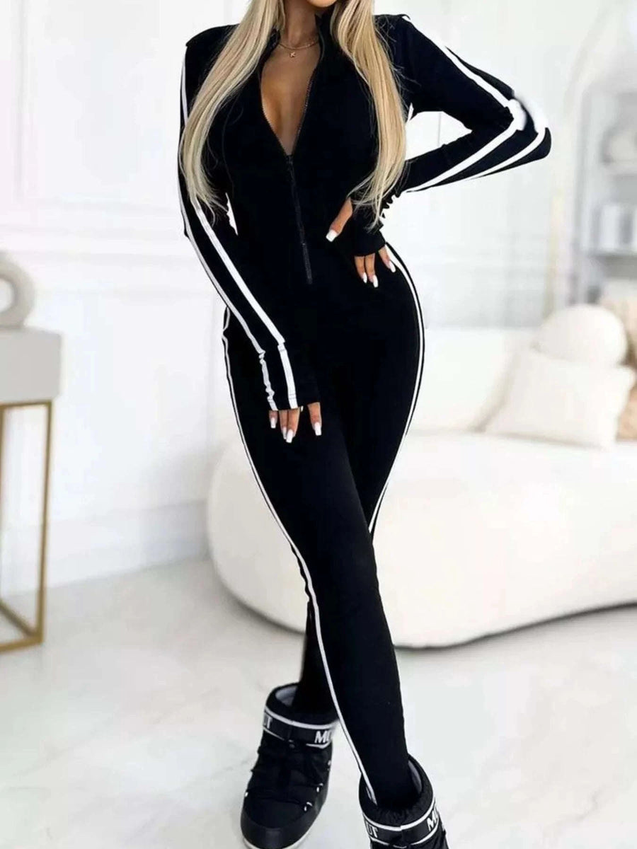 Combinaison Rayée Manches Longues Zippée Grande Taille