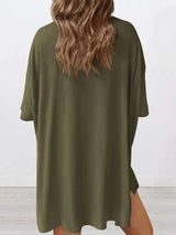 Ensemble Loungewear Haut Oversize Fendu Col Rond et Short Grande Taille - photo produit 4 - VELZAR