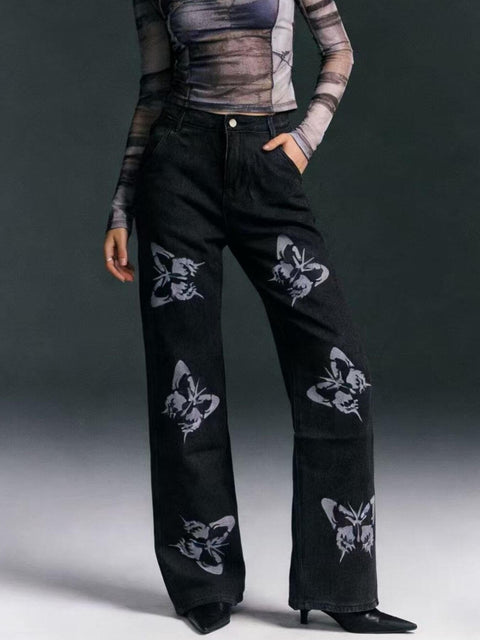 Jean Jambe Large Taille Haute Imprimé Papillon - photo produit 1 - VELZAR