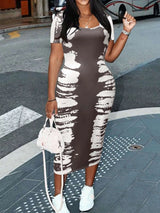 Plus Size Square Neck Short Sleeve Dress - photo produit 4 - VELZAR