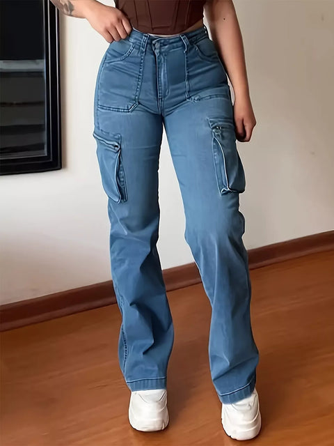 Plus Size High-Waisted Cargo Jeans - photo produit 1 - VELZAR