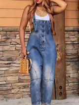 Full Size Button Front Denim Overalls with Pockets Plus Size - photo produit 6 - VELZAR