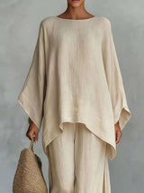 Full Size Round Neck Top and Wide Leg Pants Set Plus Size - photo produit 4 - VELZAR