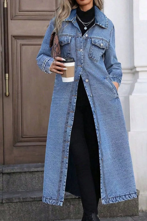 Longline Button-Front Denim Jacket - photo produit 1 - VELZAR