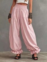 Full Size Smocked Ruffle Hem Wide Leg Pants Plus Size - photo produit 4 - VELZAR