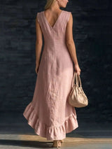 Full Size V-Neck Ruffle Hem High-Low Dress Plus Size - photo produit 2 - VELZAR