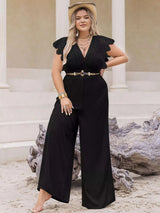 Plus Size Lace Cap Sleeve Wide Leg Jumpsuit - photo produit 6 - VELZAR