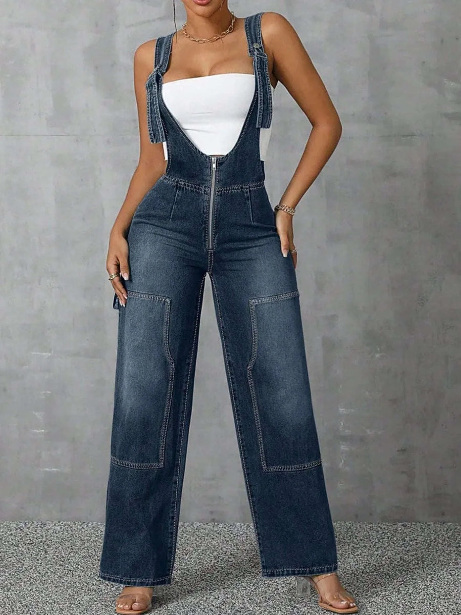 Salopette en Denim Zippée Larges Bretelles