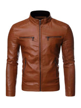 Men's Plus Size Zip Up Leather Moto Jacket - photo produit 1 - VELZAR